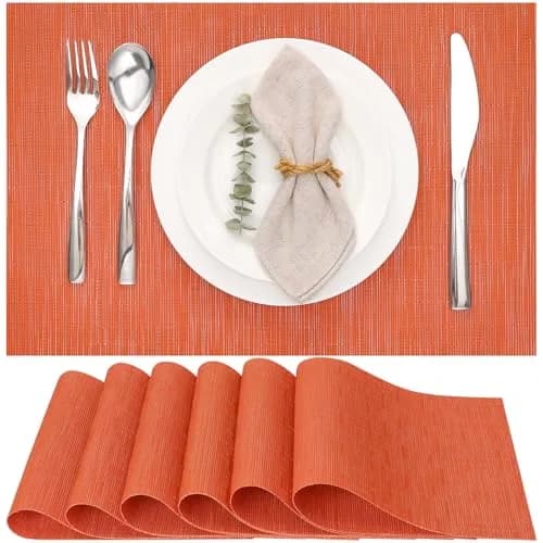Myir JUN Orange Placemats Set of 6 | Washable PVC Table Mats for Indoor Use thumbnail 1