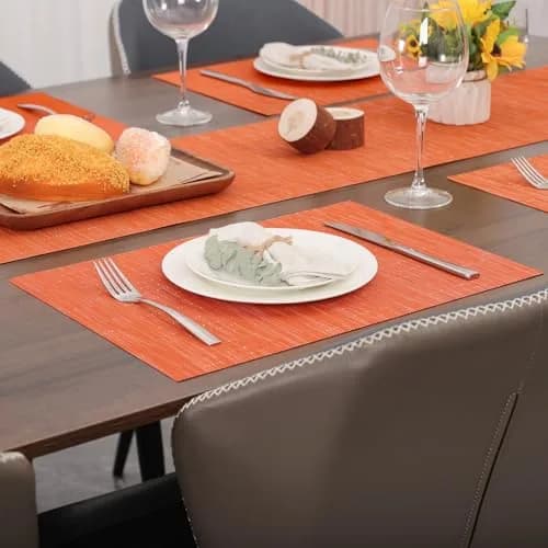 Myir JUN Orange Placemats Set of 6 | Washable PVC Table Mats for Indoor Use thumbnail 4
