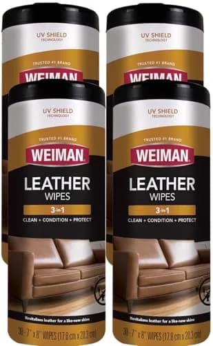 Weiman Leather Cleaner, Conditioner & Protector Wipes 120 Count (Pack of 4) | UV Protection for All Finished Leather Surfaces thumbnail 1