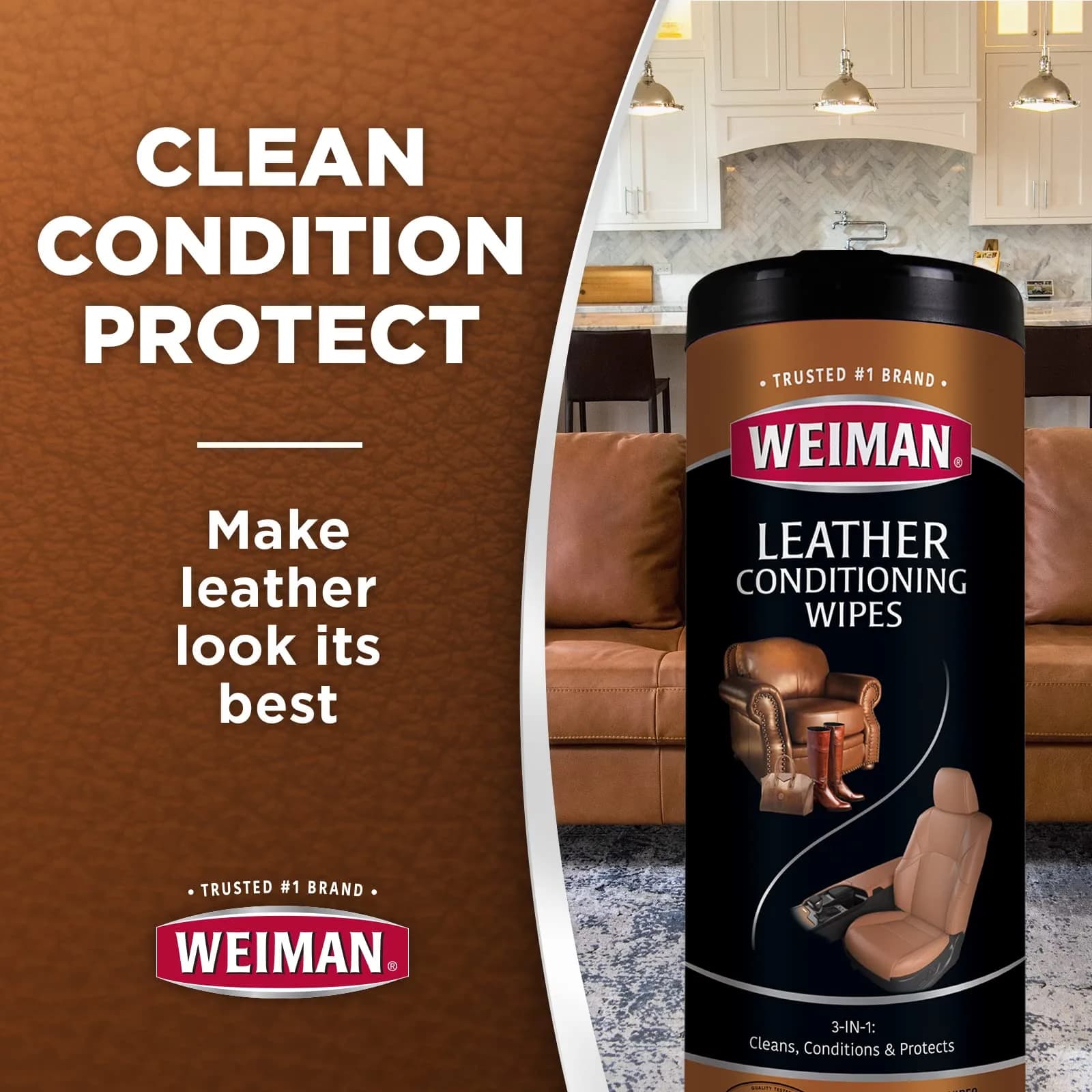 Weiman Leather Cleaner, Conditioner & Protector Wipes 120 Count (Pack of 4) | UV Protection for All Finished Leather Surfaces - view 6
