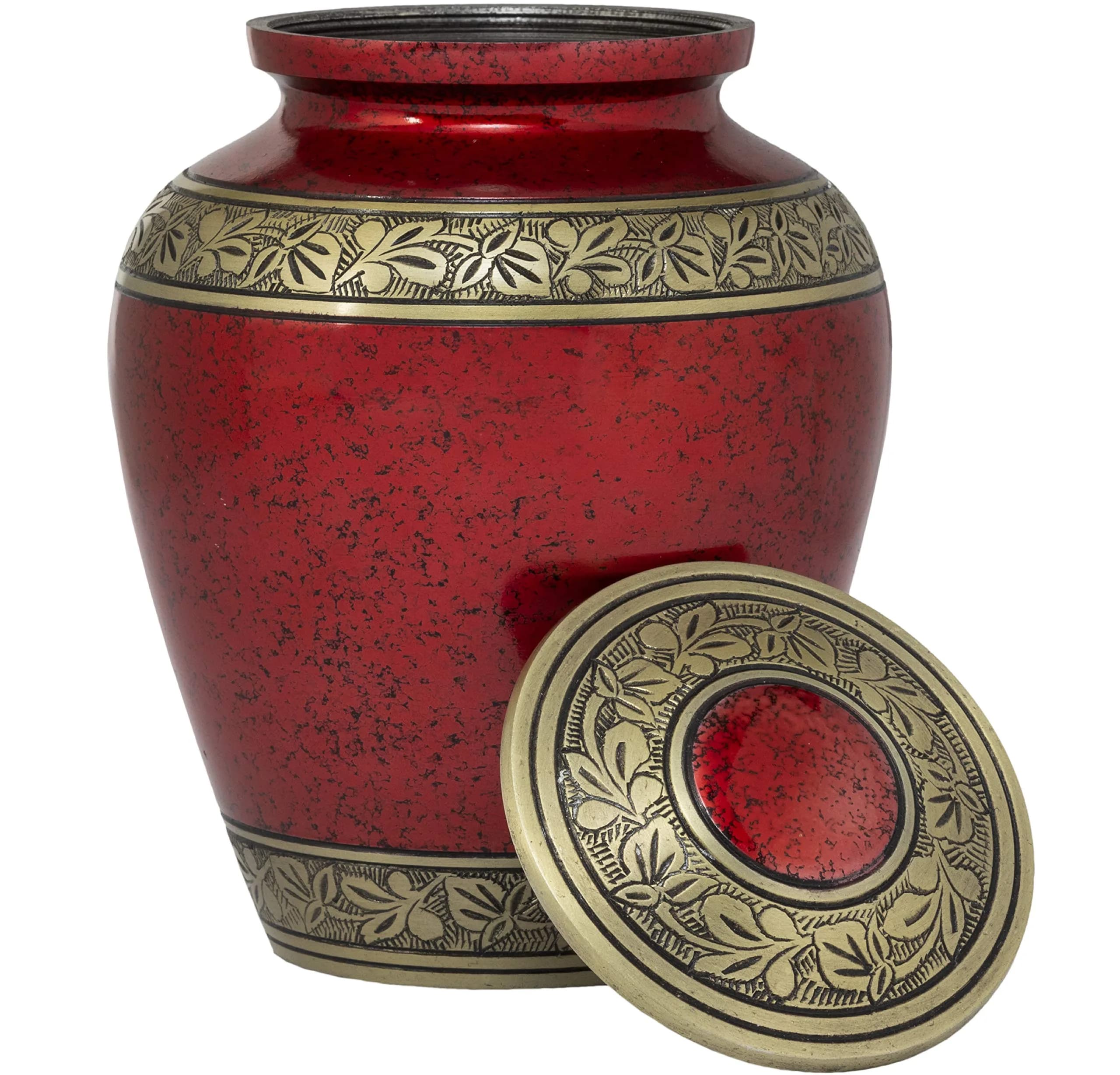 Eternal Harmony Large Urn for Ashes | Elegant Handcrafted Cremation Vase for Men & Women, Up to 200 lbs, Secure Seal & Velvet Bag — Red Gold