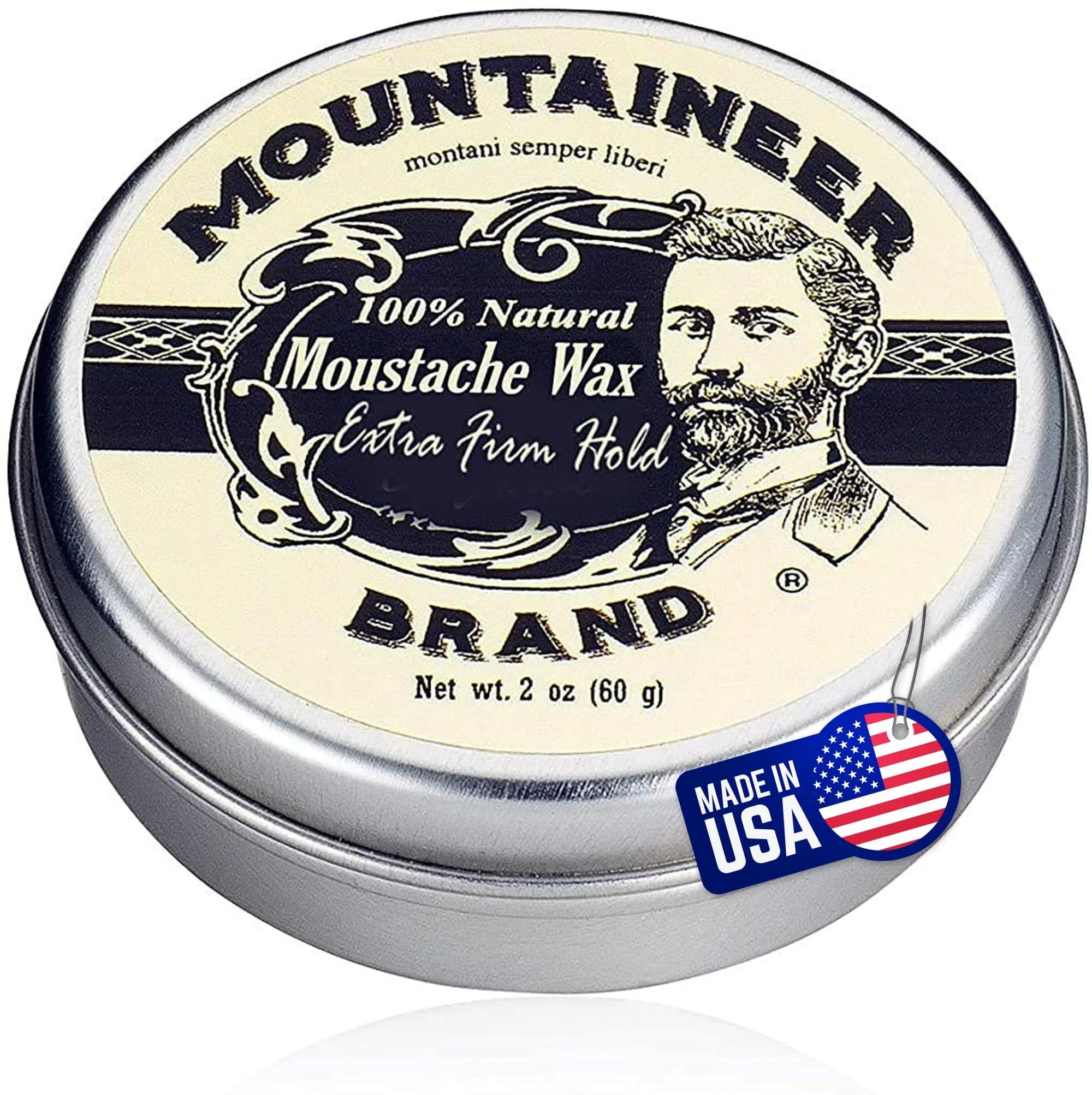 Mountaineer Brand Unscented Natural Mustache Wax | Strong Extra Firm Hold 60ml (2oz) | Styles & Conditions Facial Hair — Extra Firm Hold (Unscented)
