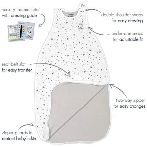 Woolino Ultimate Baby Sleep Sack – 4 Season Merino Wool Sleeping Bag, Organic Cotton Outer, Temp Regulating Blanket, Adjustable Sleep Sack Universal Size 2–24 Months - Night Sky thumbnail 6