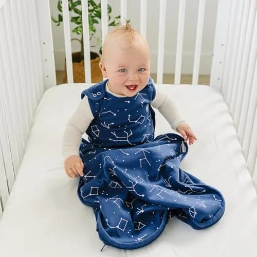 Woolino Ultimate Baby Sleep Sack – 4 Season Merino Wool Sleeping Bag, Organic Cotton Outer, Temp Regulating Blanket, Adjustable Sleep Sack Universal Size 2–24 Months - Night Sky thumbnail 3