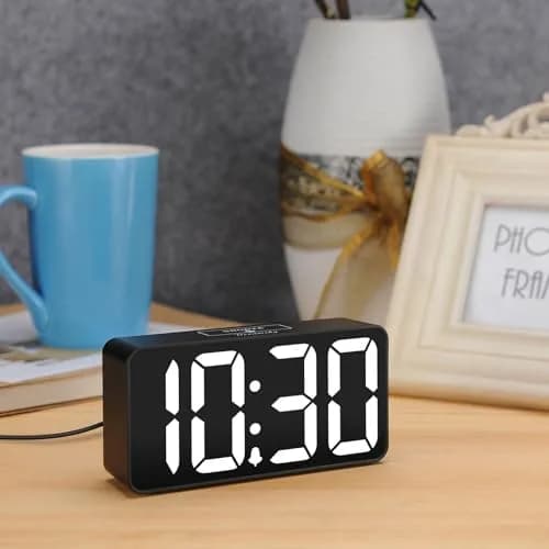DreamSky Small Digital Alarm Clock for Bedroom, Large 2-inch LED Display | Black Case White Digits, Plug-in with USB Charging Port thumbnail 5