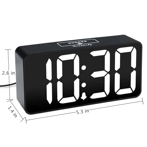 DreamSky Small Digital Alarm Clock for Bedroom, Large 2-inch LED Display | Black Case White Digits, Plug-in with USB Charging Port thumbnail 7
