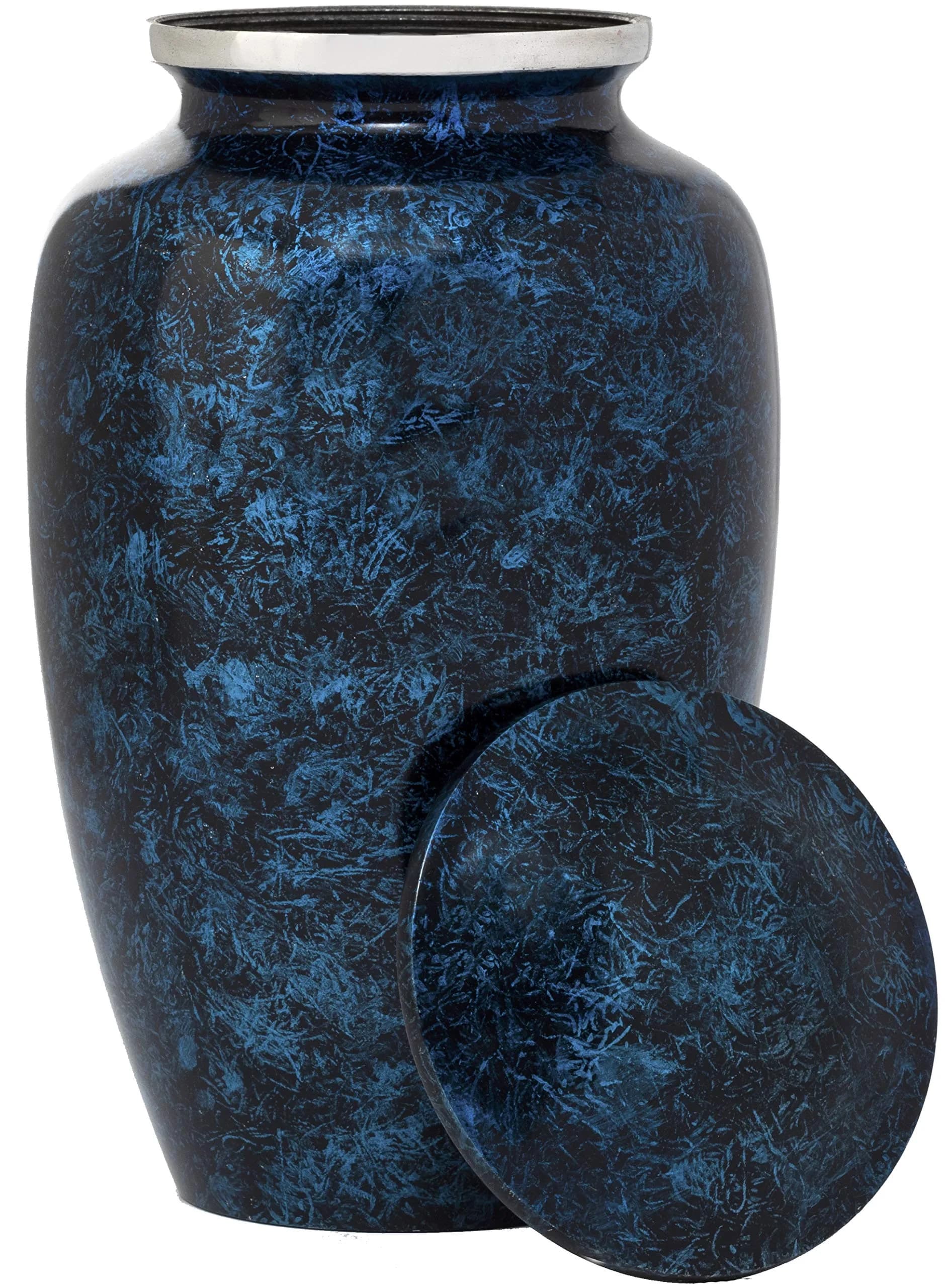 Eternal Harmony Large Urn for Ashes | Elegant Handcrafted Cremation Vase for Men & Women, Up to 200 lbs, Secure Seal & Velvet Bag — Navy Blue