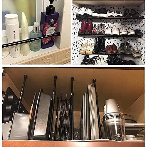 SIQUK Black 6 Pack Adjustable Spring Tension Rods 40cm - 71cm (15.7" - 28") | No-Drill Installation for Cupboards, Closets, RVs thumbnail 6