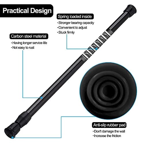 SIQUK Black 6 Pack Adjustable Spring Tension Rods 40cm - 71cm (15.7" - 28") | No-Drill Installation for Cupboards, Closets, RVs thumbnail 2