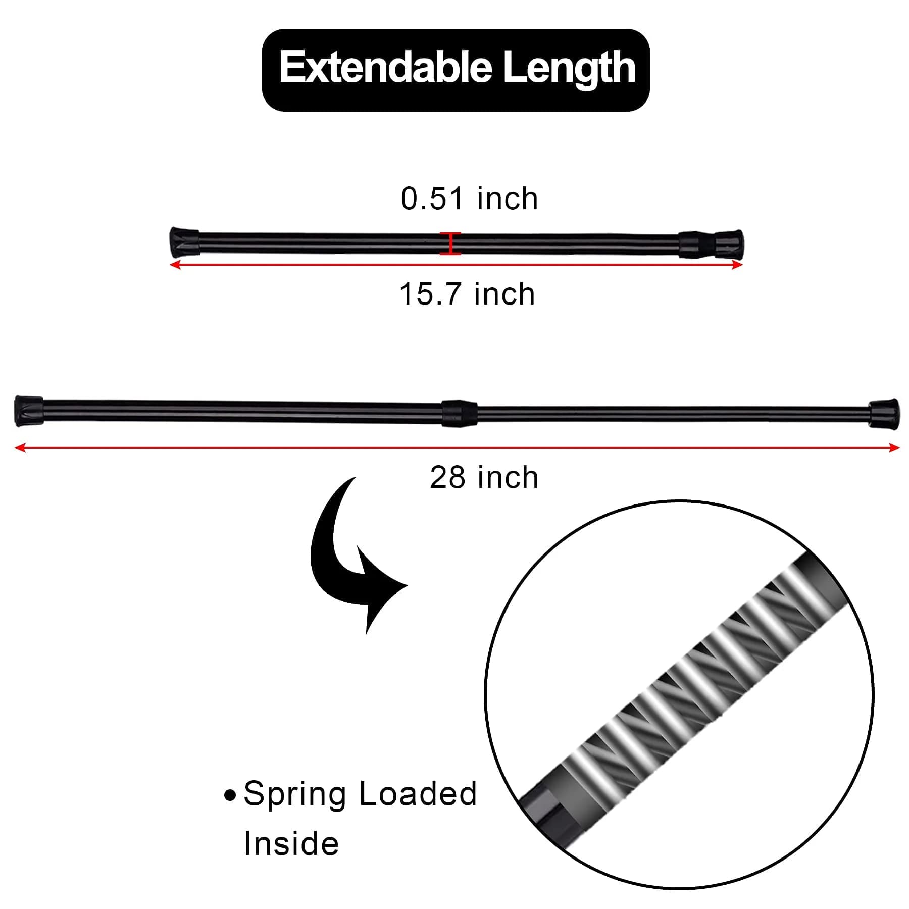 SIQUK Black 6 Pack Adjustable Spring Tension Rods 40cm - 71cm (15.7" - 28") | No-Drill Installation for Cupboards, Closets, RVs - view 3