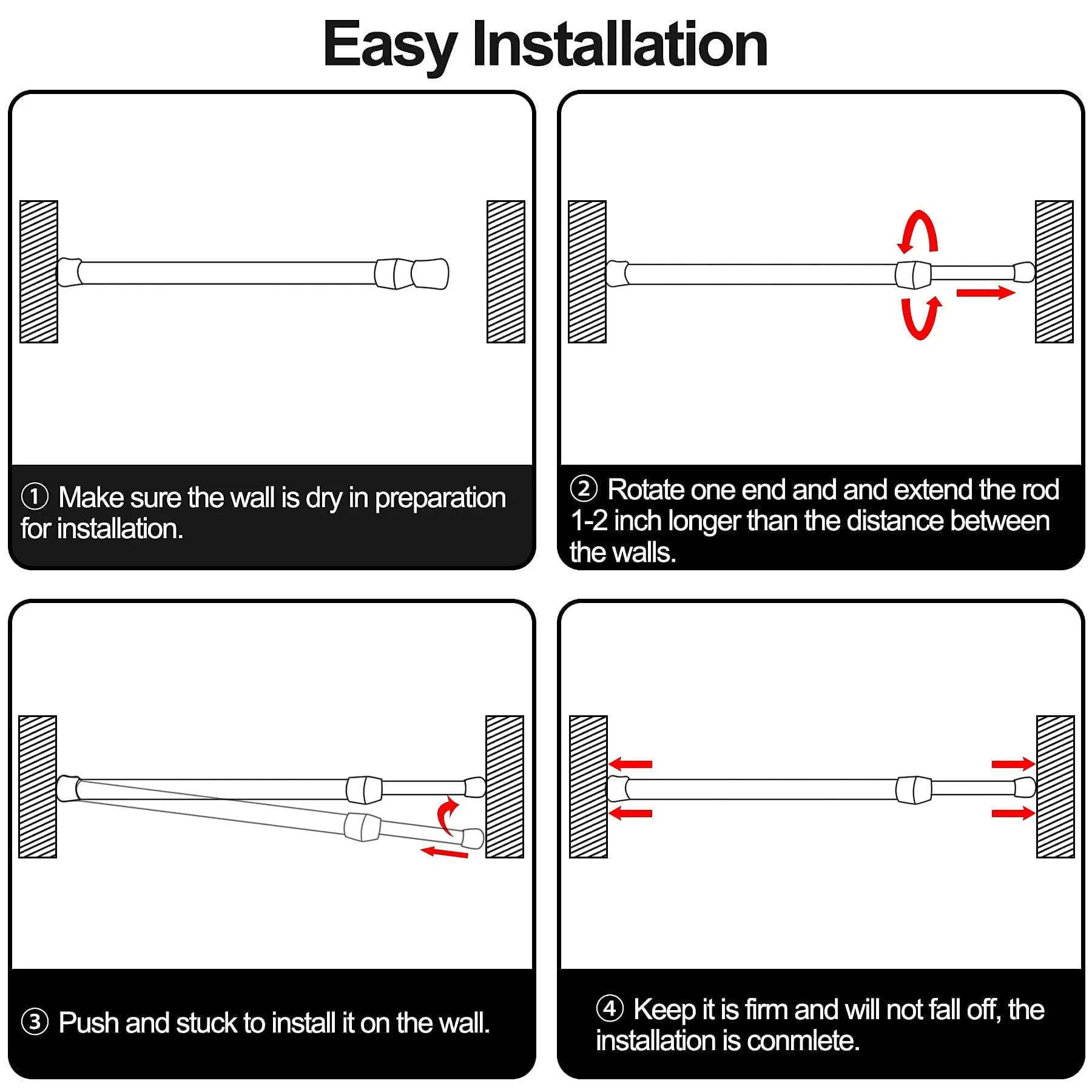 SIQUK Black 6 Pack Adjustable Spring Tension Rods 40cm - 71cm (15.7" - 28") | No-Drill Installation for Cupboards, Closets, RVs - view 4
