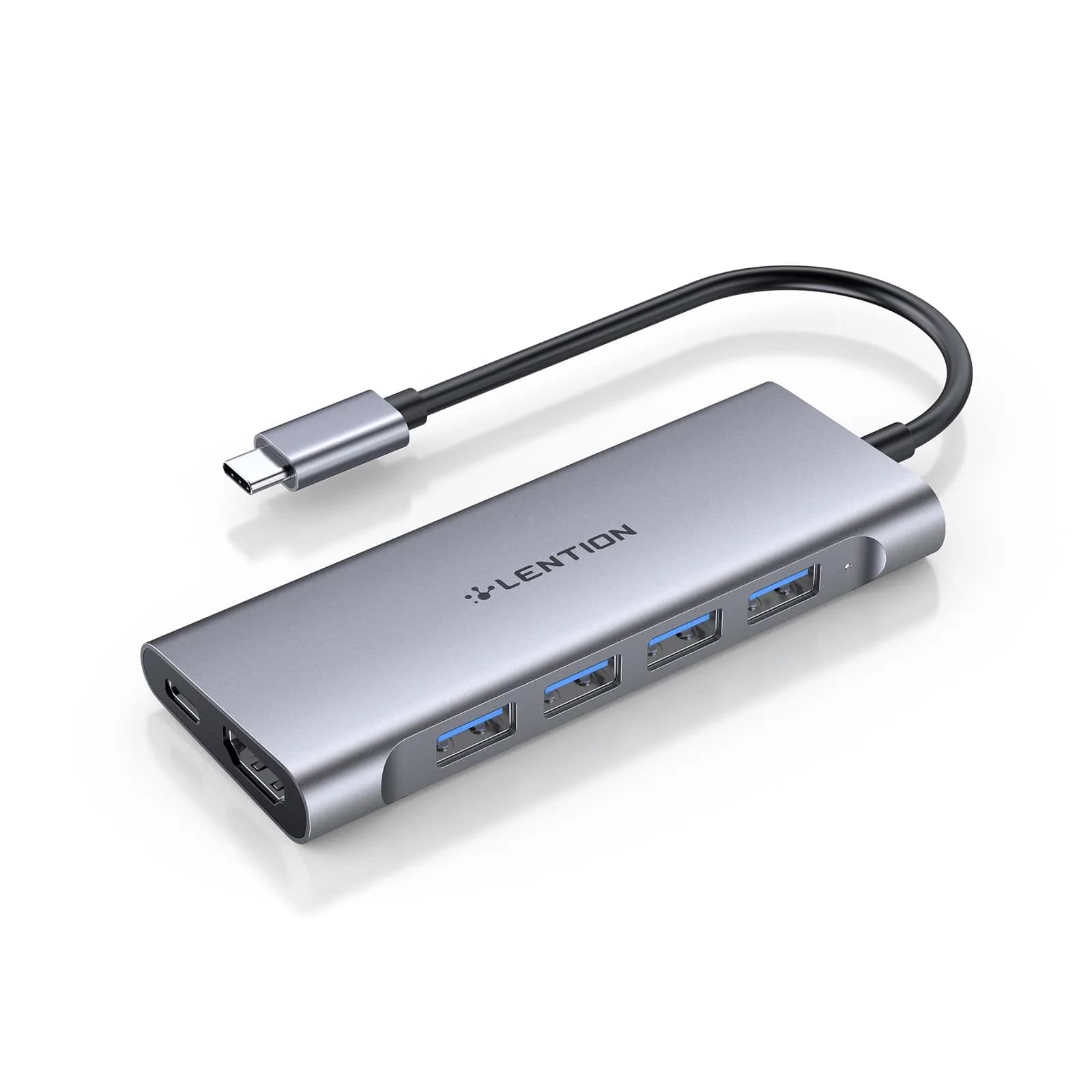 LENTION 6 in 1 USB C Hub, 4 USB 3.0, 4K@60Hz HDMI, 100W Charging | Multiport Hub for MacBook & More — Space Gray