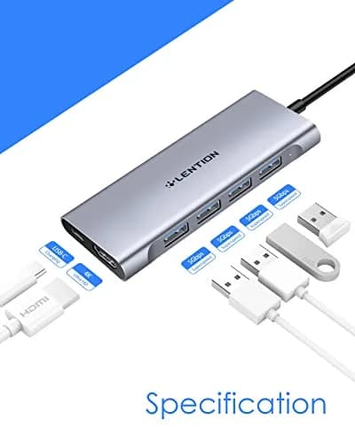 LENTION 6 in 1 USB C Hub, 4 USB 3.0, 4K@60Hz HDMI, 100W Charging | Multiport Hub for MacBook & More thumbnail 2