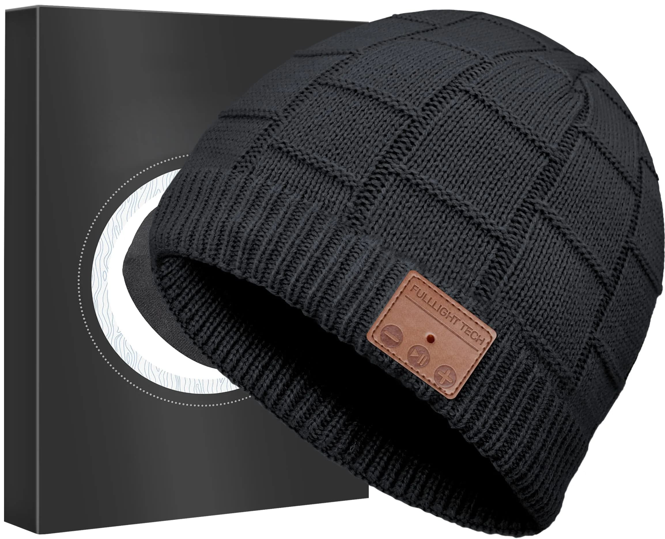 FULLLIGHT TECH Bluetooth Beanie Hat Headphones | 23H Playtime, Warm, Unisex, Black