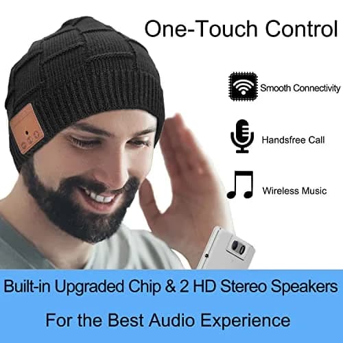 FULLLIGHT TECH Bluetooth Beanie Hat Headphones | 23H Playtime, Warm, Unisex, Black thumbnail 4