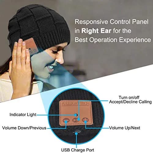 FULLLIGHT TECH Bluetooth Beanie Hat Headphones | 23H Playtime, Warm, Unisex, Black thumbnail 5