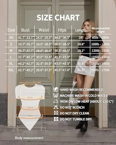 MANGOPOP Women's Bodysuit Short Sleeve Round Neck Fitted White Medium | Versatile & Chic thumbnail 6