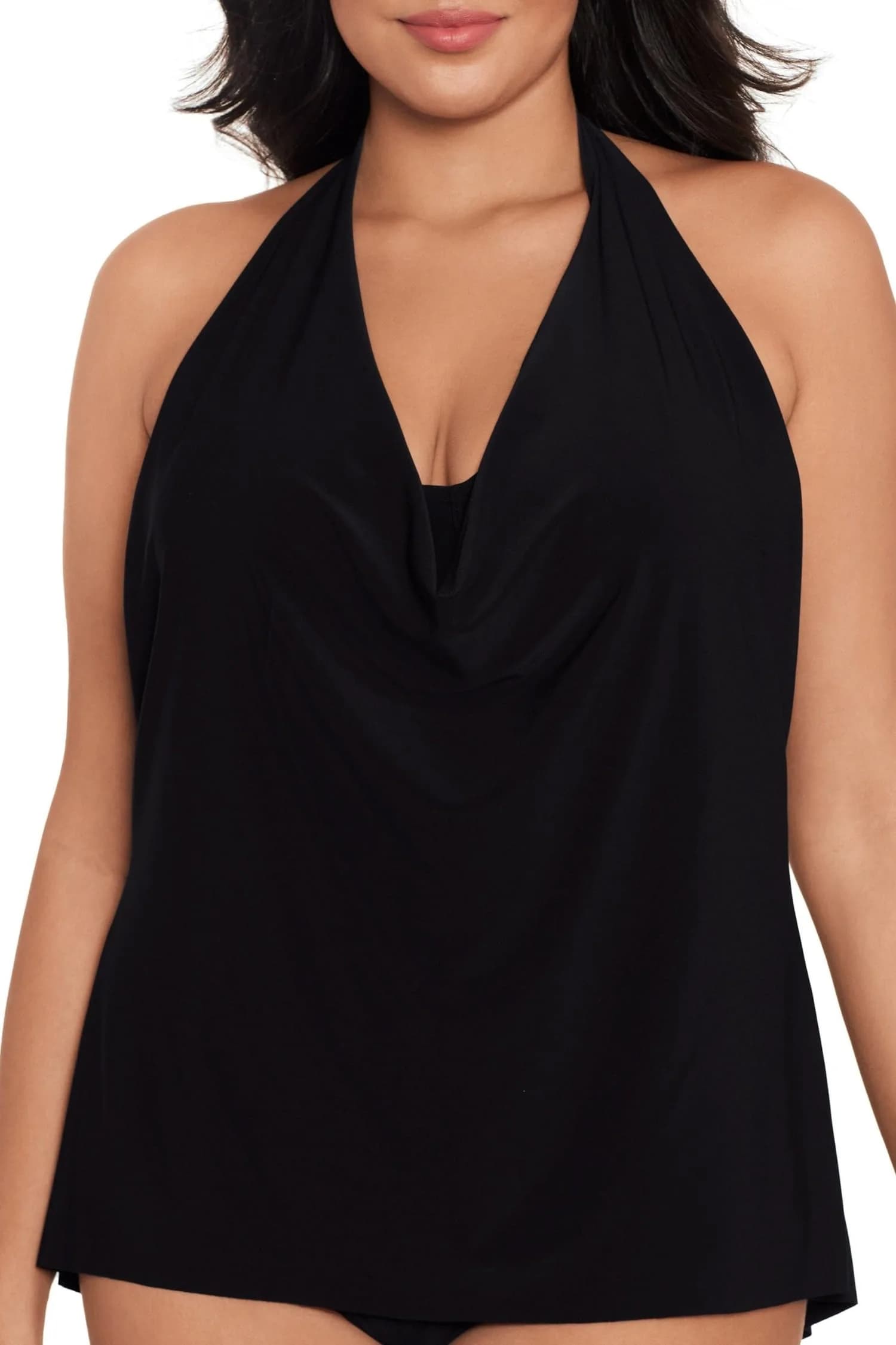 MagicSuit Women's Swimwear DD-Cup Solid Sophie Cowl Neck Underwire Bra High Low Hem Tankini Top, Black, 14 | Flattering, Supportive & Long-Lasting