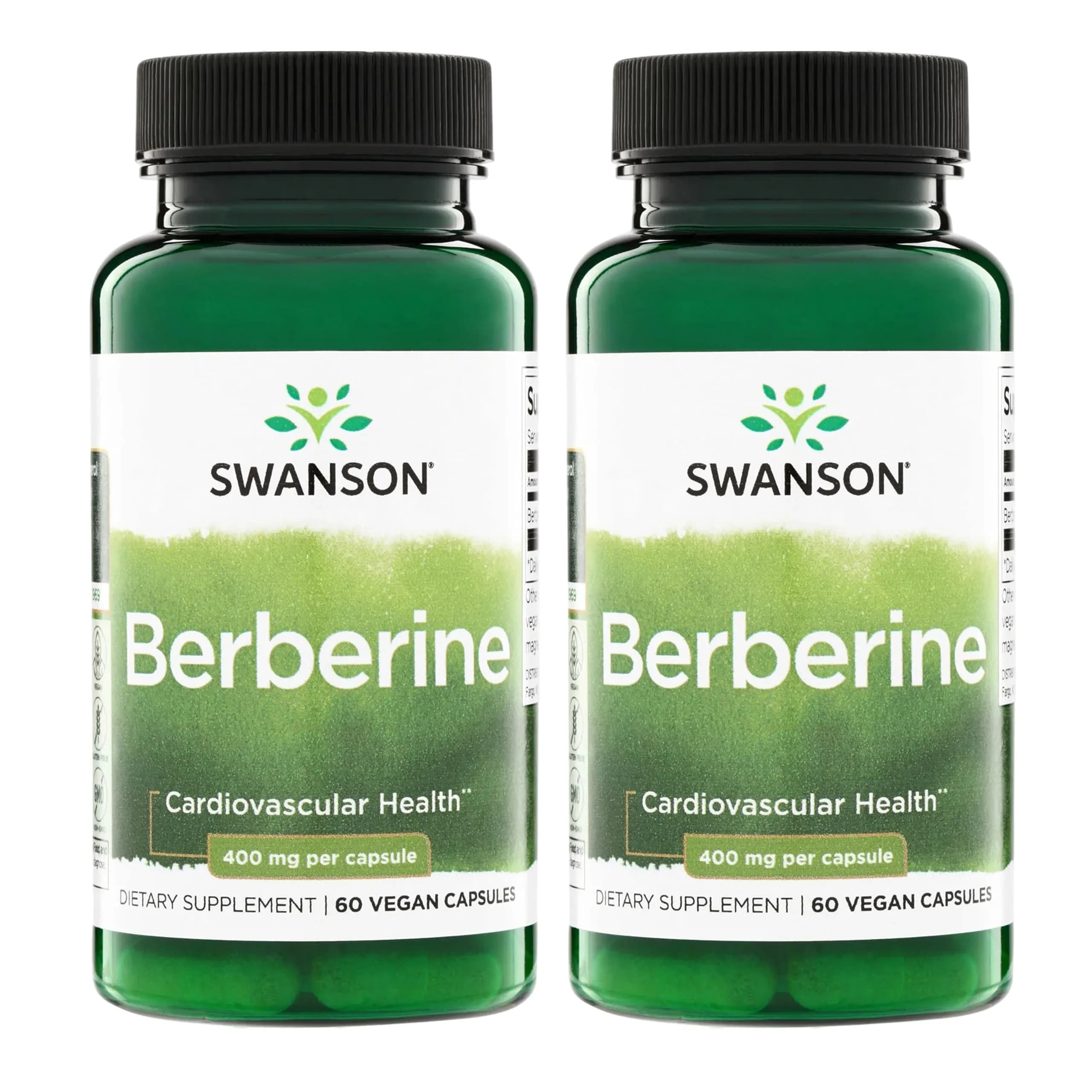 Swanson Berberine HCl Metabolic Health 400 mg 120 Vegan Capsules (60 Count Pack of 2) | Supports Cardiovascular & Metabolic Health — VEGAN CAPSULES