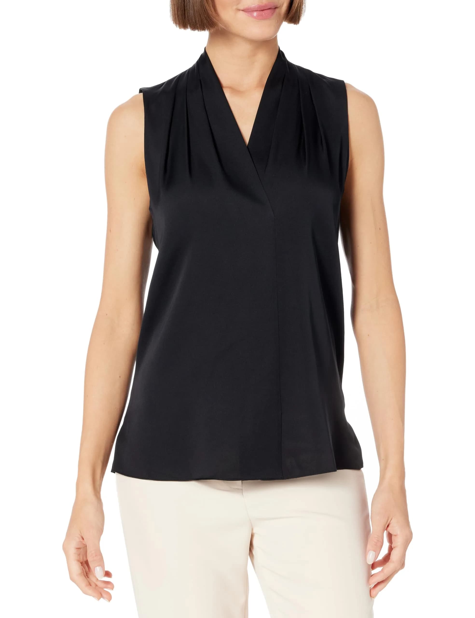 Kobi Halperin Mila Blouse Black Large | Silk Georgette Sleeveless V-Neck — Black