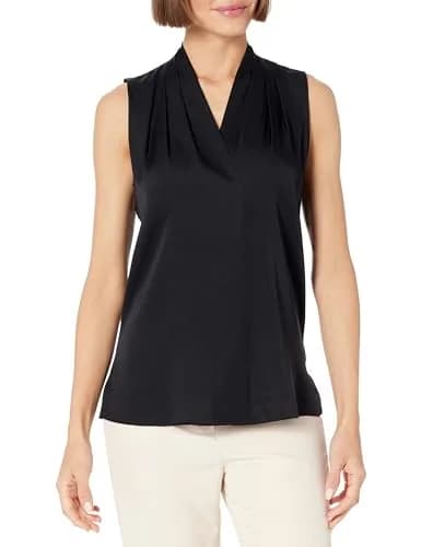 Kobi Halperin Mila Blouse Black Large | Silk Georgette Sleeveless V-Neck thumbnail 1