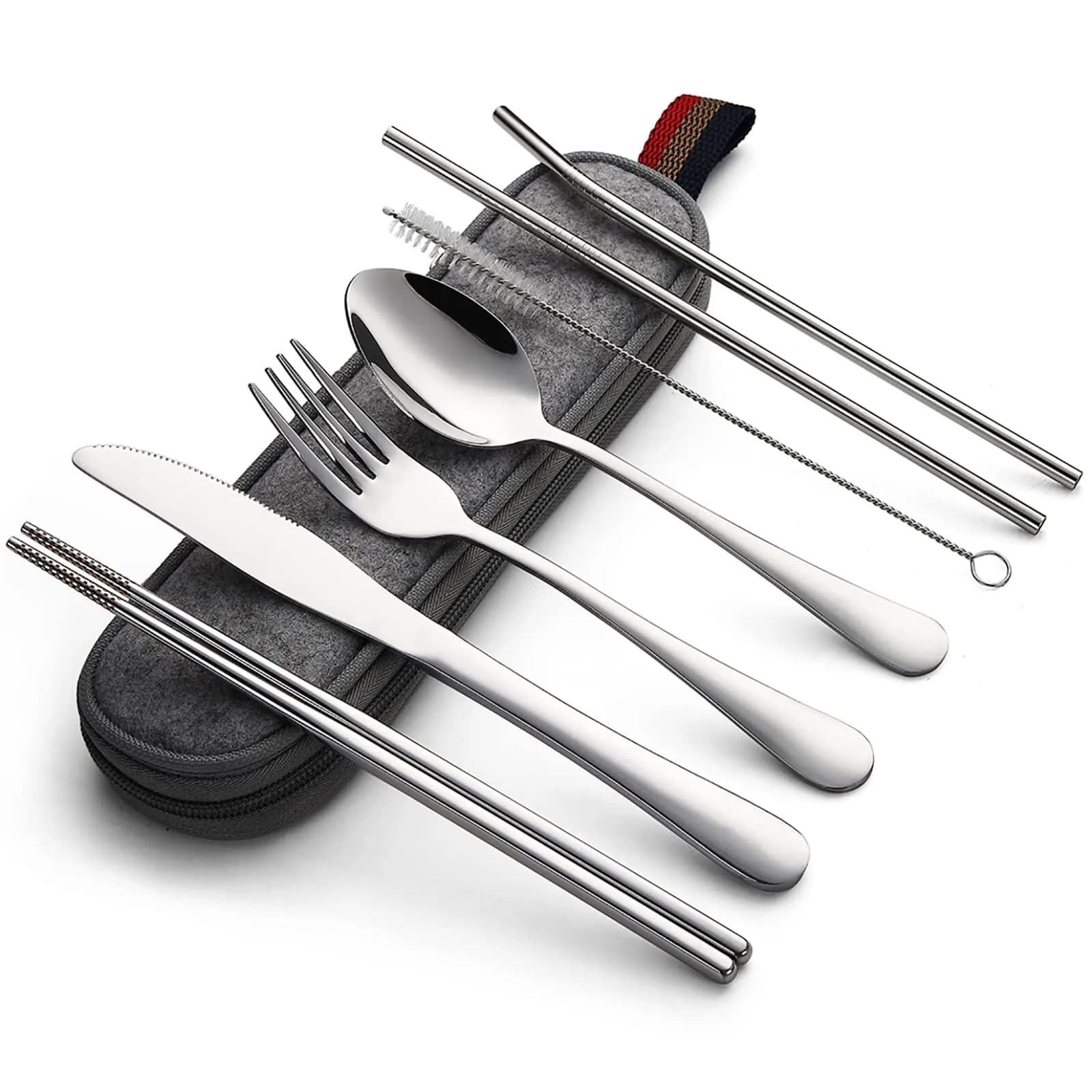 DEVICO Full-Size Travel Silverware Set with Case | Durable 18/8 Stainless Steel Flatware for Camping & Daily Use