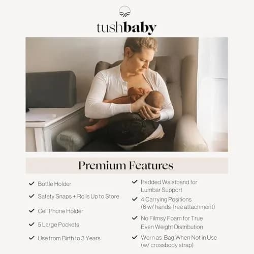 TushBaby Hip Seat Baby Carrier for Babies & Toddlers up to 45 lbs | Supportive, No-Foam, Lightweight with Storage thumbnail 4