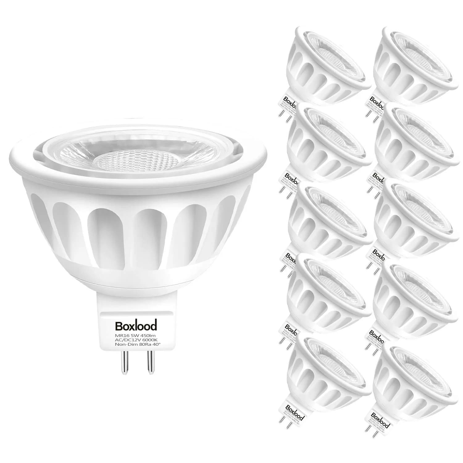 Boxlood MR16 LED Bulbs 5W GU5.3 450LM 12V | Cool White Non-Dimmable 10 Pack