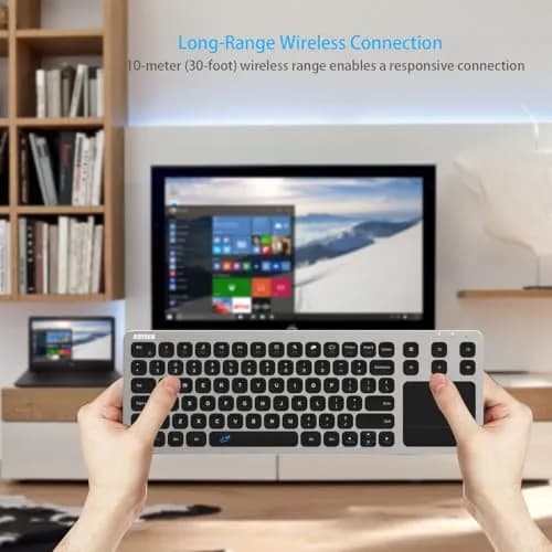Arteck 2.4G Wireless Touch Keyboard with Touchpad, Full Size Silver | 10m Wireless Range, Easy Setup thumbnail 4