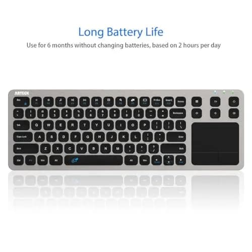 Arteck 2.4G Wireless Touch Keyboard with Touchpad, Full Size Silver | 10m Wireless Range, Easy Setup thumbnail 5