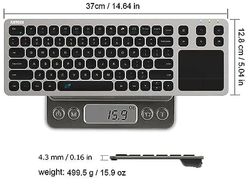 Arteck 2.4G Wireless Touch Keyboard with Touchpad, Full Size Silver | 10m Wireless Range, Easy Setup thumbnail 6