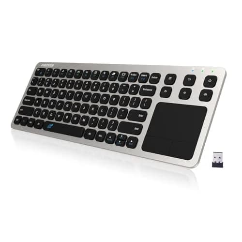 Arteck 2.4G Wireless Touch Keyboard with Touchpad, Full Size Silver | 10m Wireless Range, Easy Setup thumbnail 1