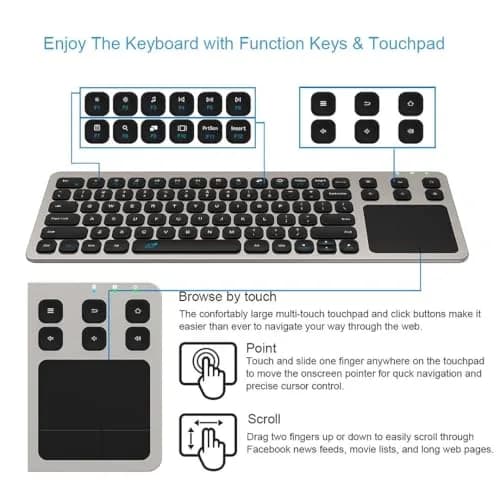 Arteck 2.4G Wireless Touch Keyboard with Touchpad, Full Size Silver | 10m Wireless Range, Easy Setup thumbnail 2