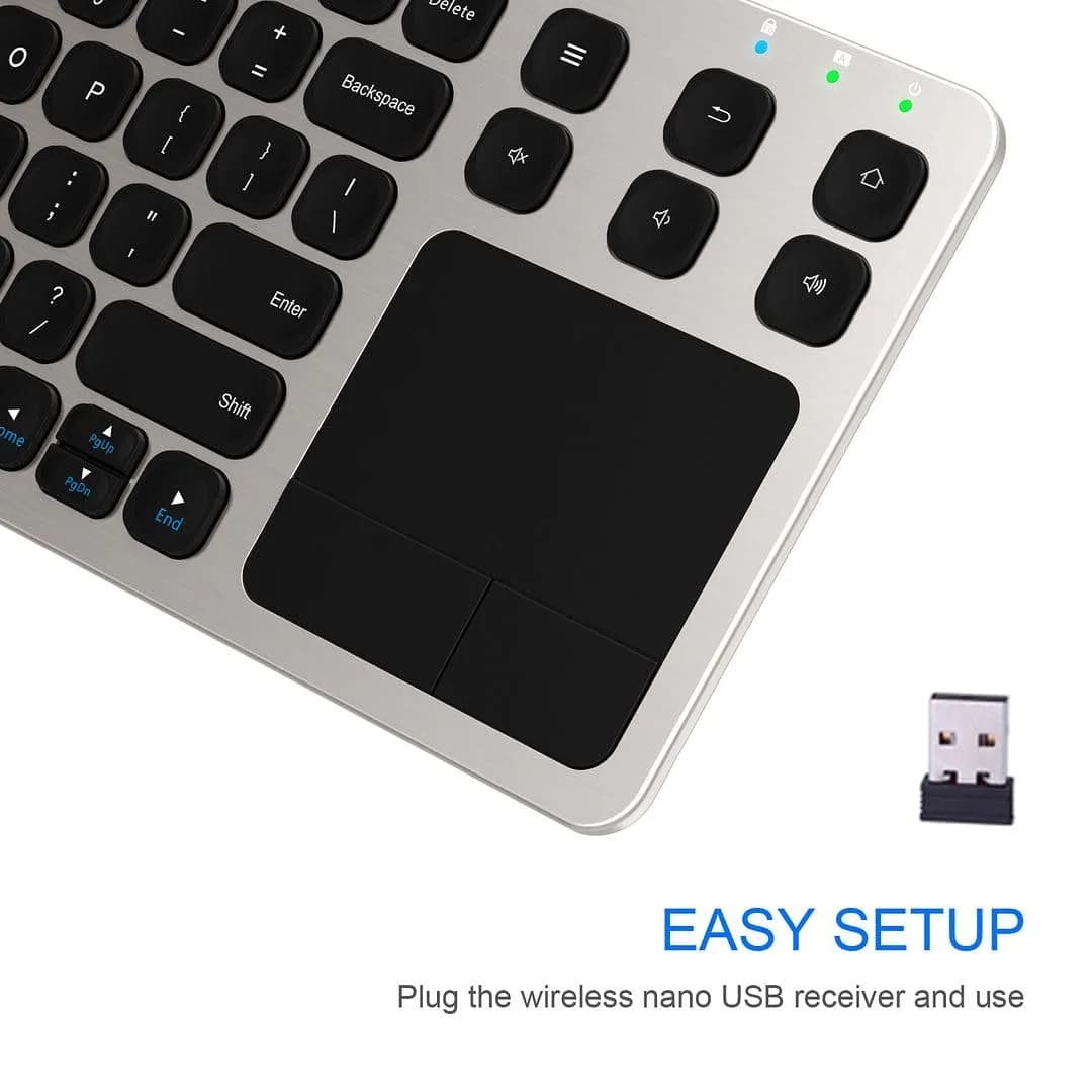 Arteck 2.4G Wireless Touch Keyboard with Touchpad, Full Size Silver | 10m Wireless Range, Easy Setup - view 3