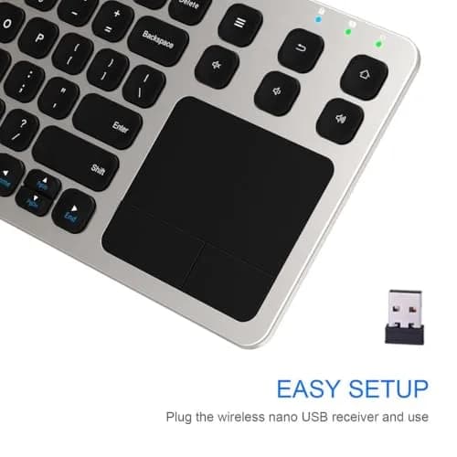 Arteck 2.4G Wireless Touch Keyboard with Touchpad, Full Size Silver | 10m Wireless Range, Easy Setup thumbnail 3