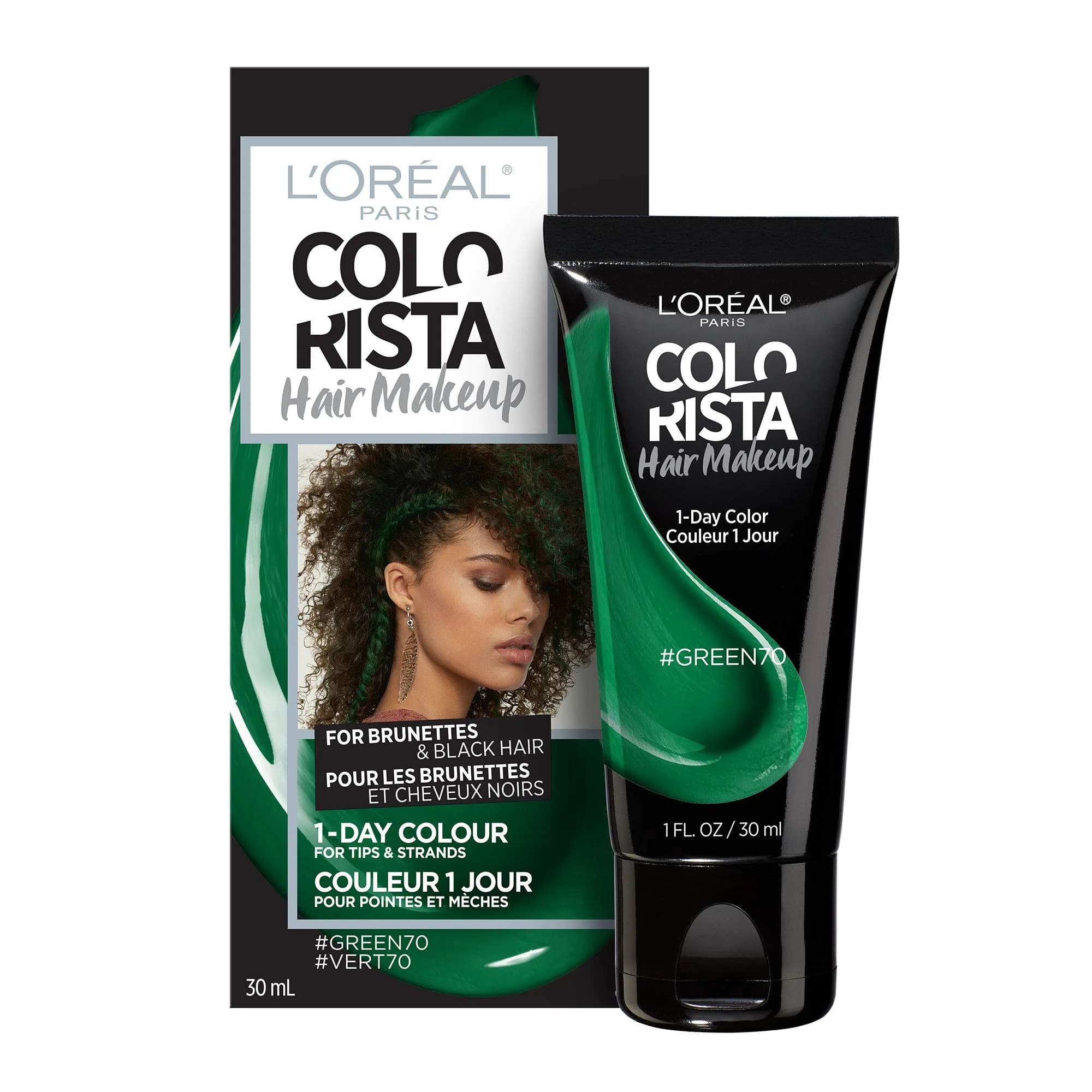 L'Oreal Paris Hair Makeup Temporary 1-Day Hair Color for Brunettes, Green 70 | Washable, Safe, Intermixable Shades