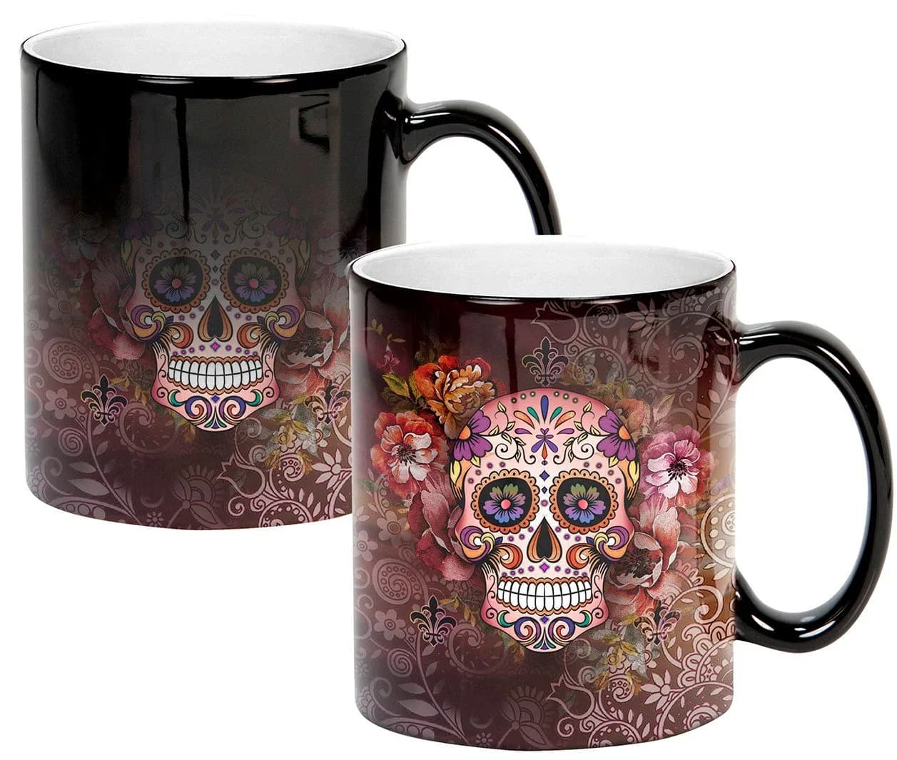 Sweet Gisele Sugar Skull Mug | Heat Activated Color Changing Coffee Cup | Floral Ceramic | 11 Fl Oz — Multi/Brown
