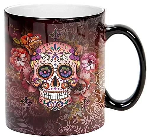 Sweet Gisele Sugar Skull Mug | Heat Activated Color Changing Coffee Cup | Floral Ceramic | 11 Fl Oz thumbnail 2