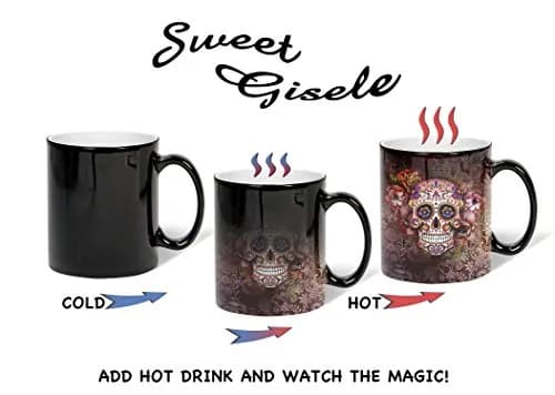 Sweet Gisele Sugar Skull Mug | Heat Activated Color Changing Coffee Cup | Floral Ceramic | 11 Fl Oz thumbnail 3