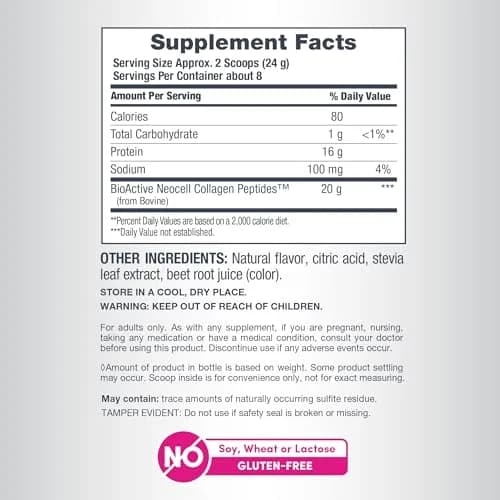 NeoCell Super Collagen Peptides Powder Berry Lemon Flavor 189g (6.7 oz) | Grass Fed Bovine Types 1 & 3 for Hair, Skin & Nails thumbnail 4