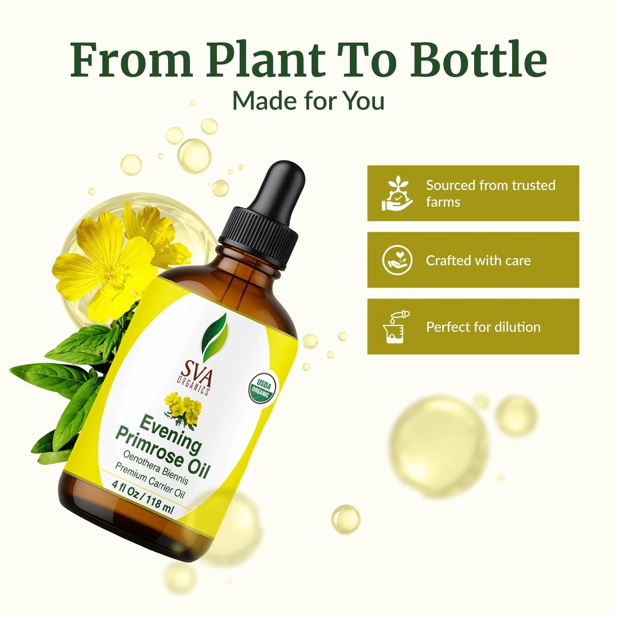 SVA ORGANICS Evening Primrose Carrier Oil, 4 Fl Oz (118 ml) - Single Bottle - view 4