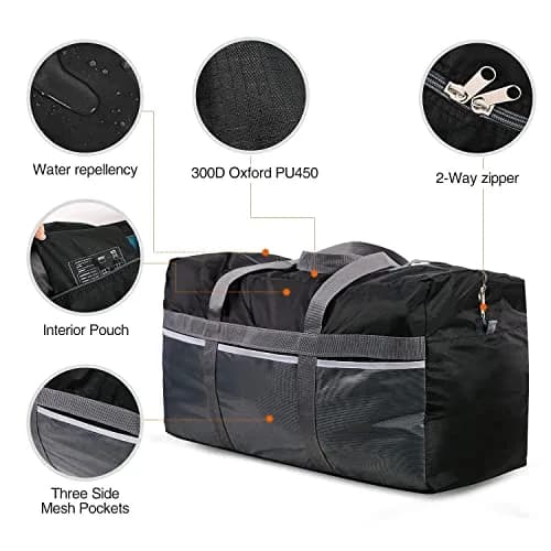 REDCAMP Large Travel Duffle Bag 96L Waterproof Foldable Lightweight Black thumbnail 3