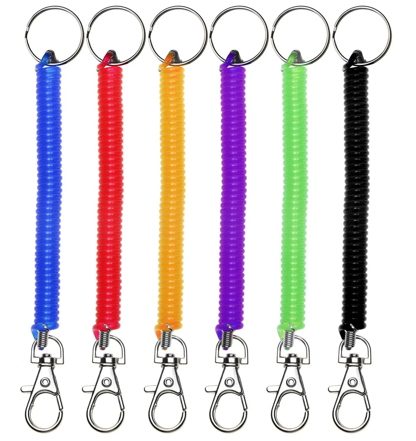 Mini Skater 6Pcs Spiral Retractable Spring Coil Keychain | Theftproof & Stretch Cord — ('Black', 'Purple', 'Red', 'Green', 'Blue', 'Yellow')