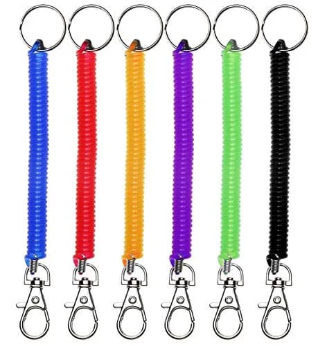 Mini Skater 6Pcs Spiral Retractable Spring Coil Keychain | Theftproof & Stretch Cord thumbnail 1