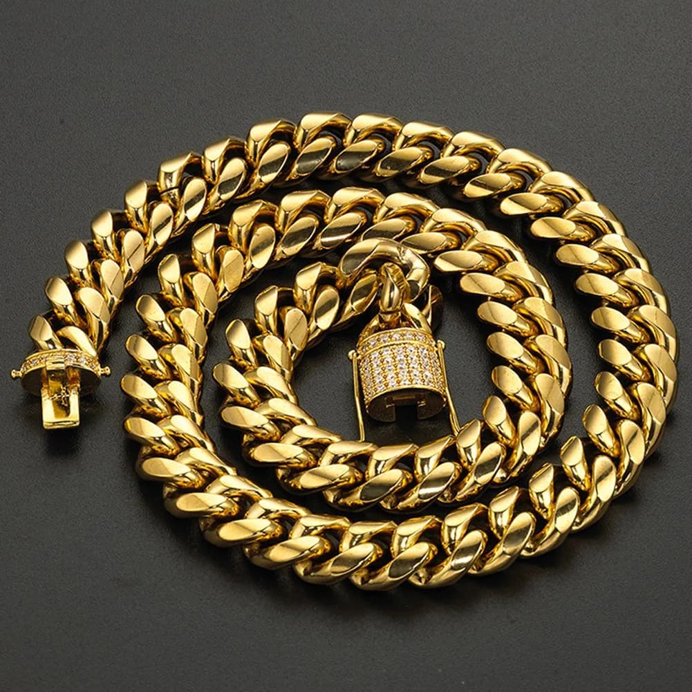 Jxlepe 15mm Cuban Link Chain Necklace 20 inch (50.8 cm) | Premium Stainless Steel with 18K Gold Plating - view 7