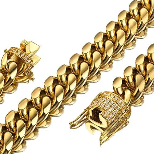 Jxlepe 15mm Cuban Link Chain Necklace 20 inch (50.8 cm) | Premium Stainless Steel with 18K Gold Plating thumbnail 1