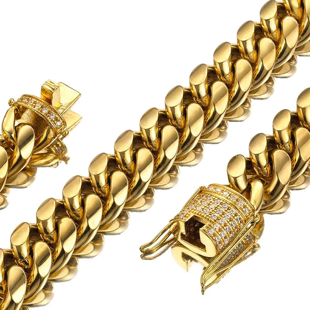 Jxlepe 15mm Cuban Link Chain Necklace - 20 Inch Premium Stainless Steel with 18K Gold Plating - main product image