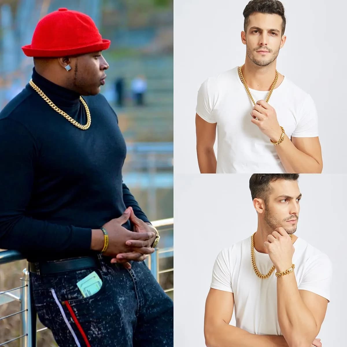 Jxlepe 15mm Cuban Link Chain Necklace - 20 Inch Premium Stainless Steel with 18K Gold Plating - view 3