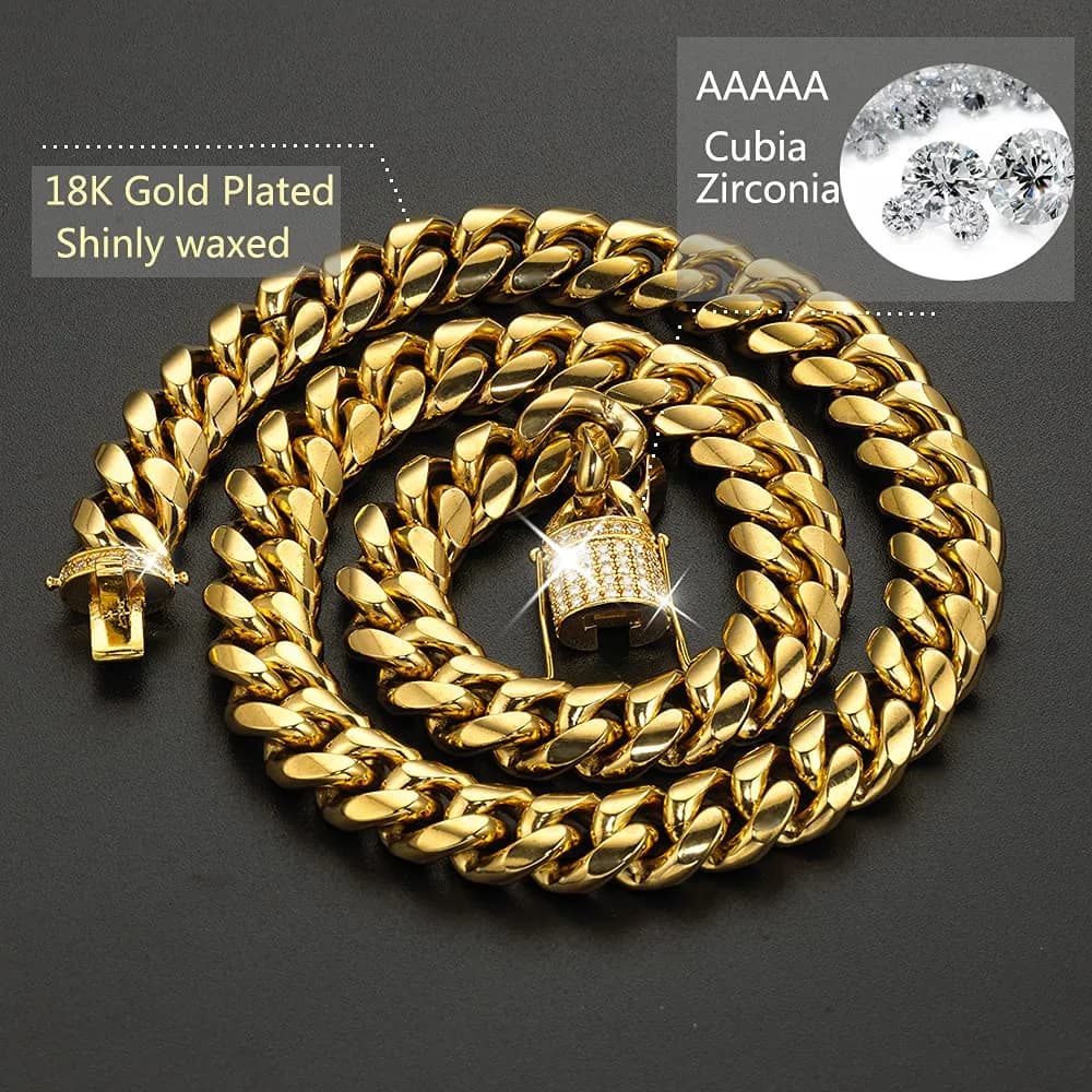 Jxlepe 15mm Cuban Link Chain Necklace - 20 Inch Premium Stainless Steel with 18K Gold Plating - view 4
