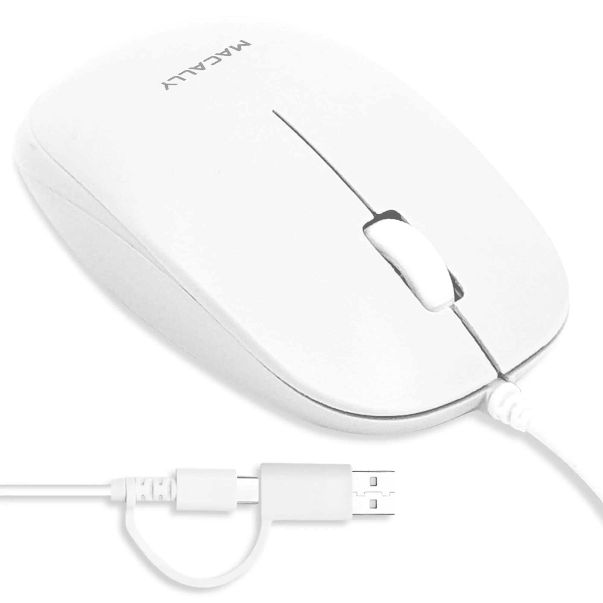 Macally Wired Mouse for Mac & PC - Ambidextrous 1200 DPI Optical USB Mouse in White — White